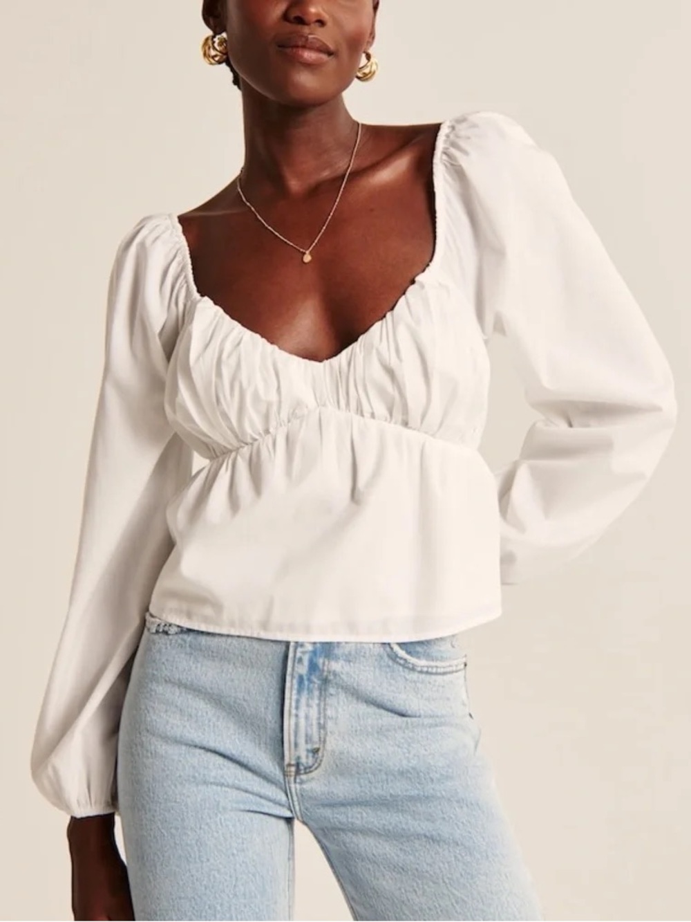 Abercrombie White Puff Poet Sleeve Babydoll Peplum Cottagecore Milkmaid Top